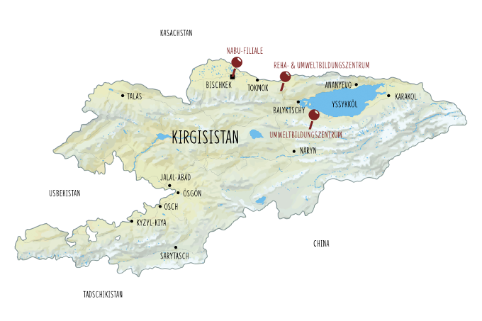 Working locations of NABU in Kyrgyzstan - graphic (German): NABU/ Marc Scharping